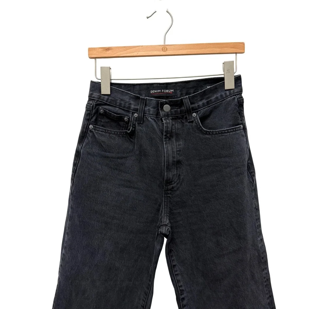Denim Forum‎ The Farrah Hi-Rise Wide Leg Jeans Black Raw Hem Size 26